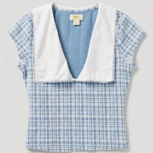Rails Light Blue Plaid Crop Top with White Sailor Collar